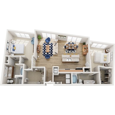 Floor plan for 2 beds, 2 baths, 1402 sqft